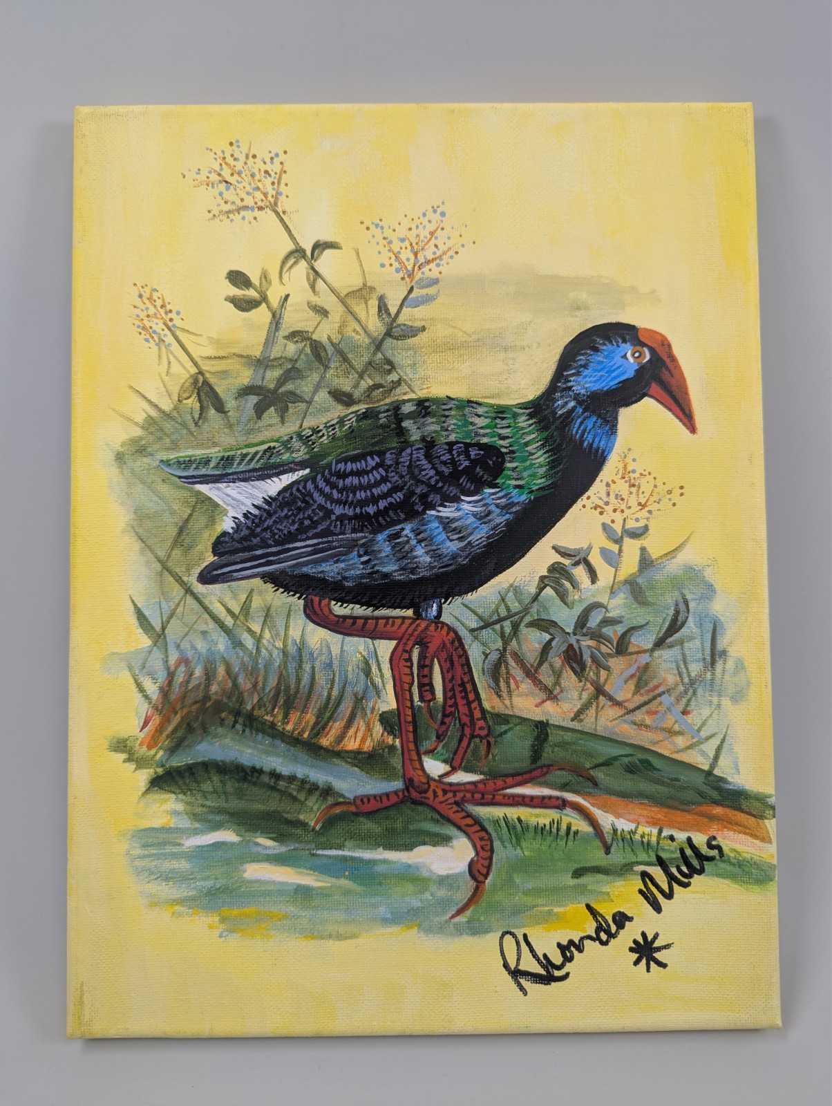 Green Backed Purple Gallinule 9inx12inx0.5in Acrylic Painting