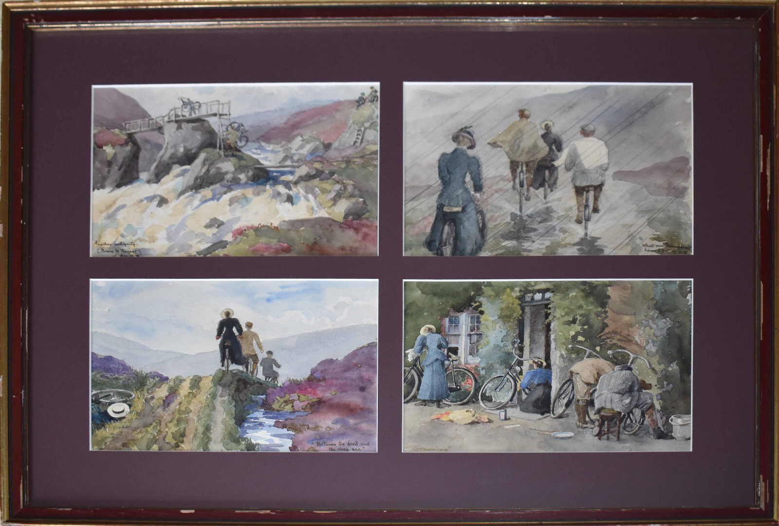 Original Vintage Turn of the Century Watercolors-European Travel/Biking Scenes