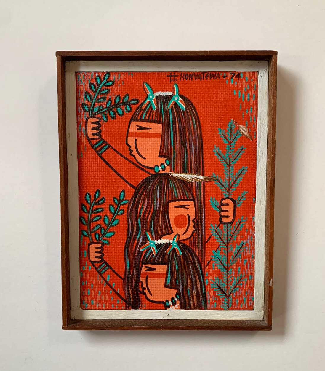 Painting TERRANCE TALASWAIMA Honvantewa HOPI Native American 1974 “Bean Dancers”
