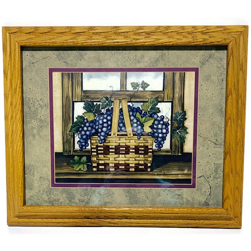 Laurie Korsgaden Country Basket With Grapes Art Print Framed 16.75 x 13.75