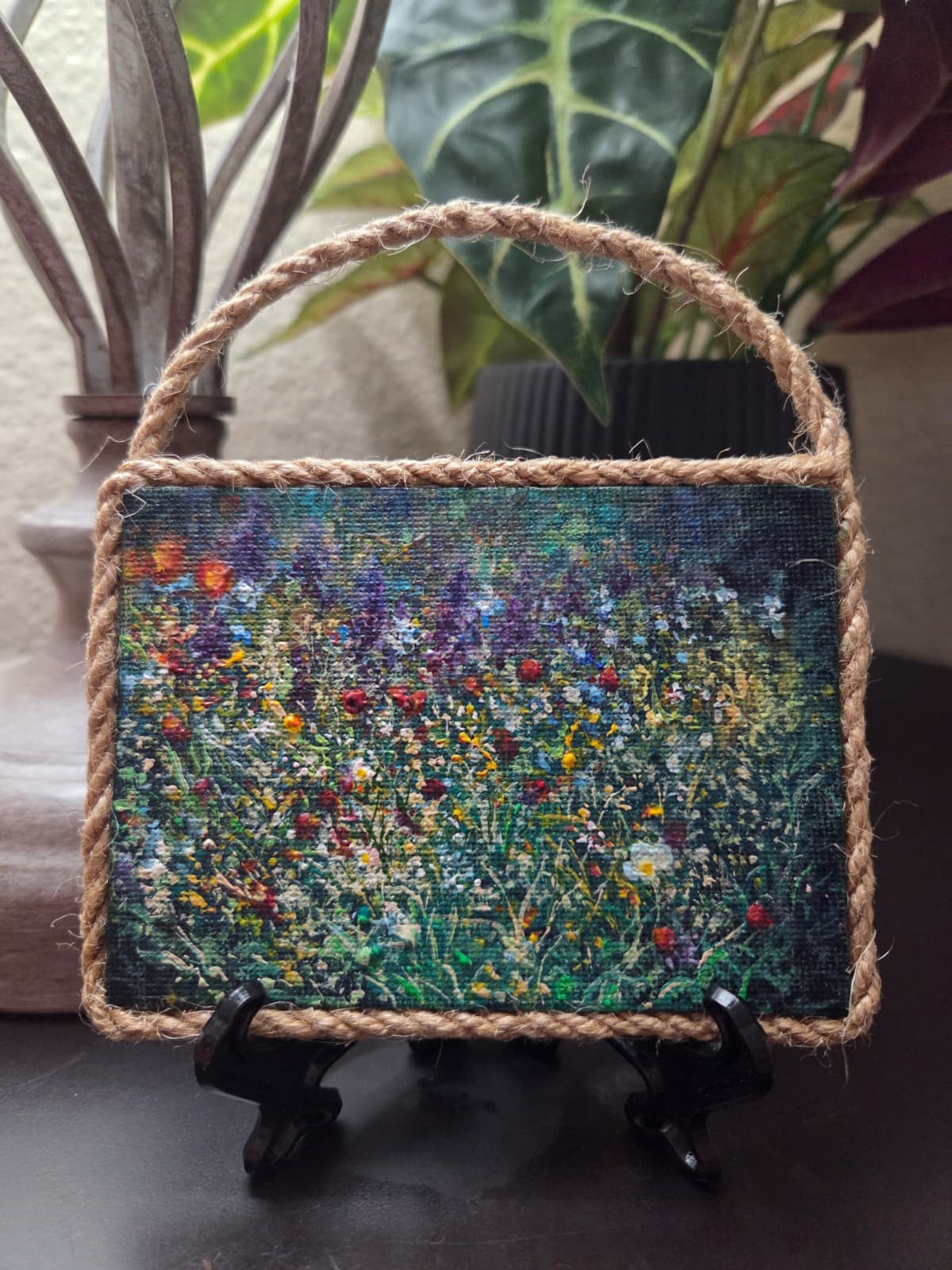 Original Wildflowers Meadow Mini Canvas Acrylic Fridge Magnet Painting 4.2×3 In