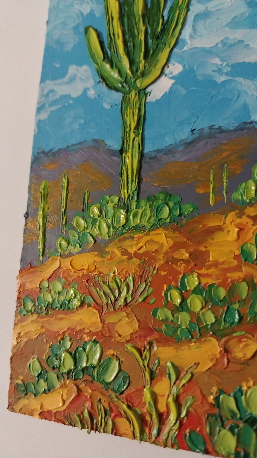 Framed Arizona Landscape Saguaro Cacti Desert Mountain 4×6 Oil Painting Original