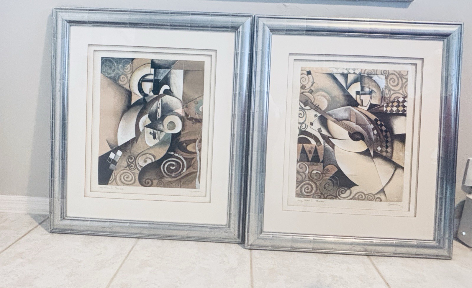 RARE COLLECTORS ITEM Ethan Allen Abstract Art Jazz Blues I & 2 ; SIGNED Grassia