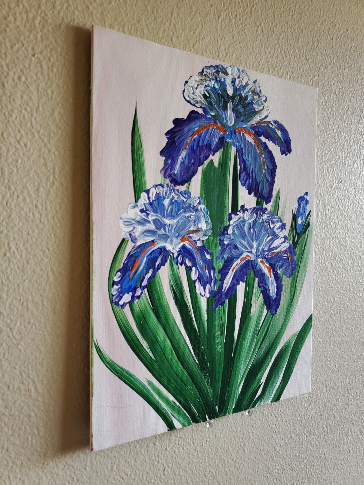 Handmade Painting Acrylic Art Panel 12x9x1/16in Decor Flowers Cockerel Iris