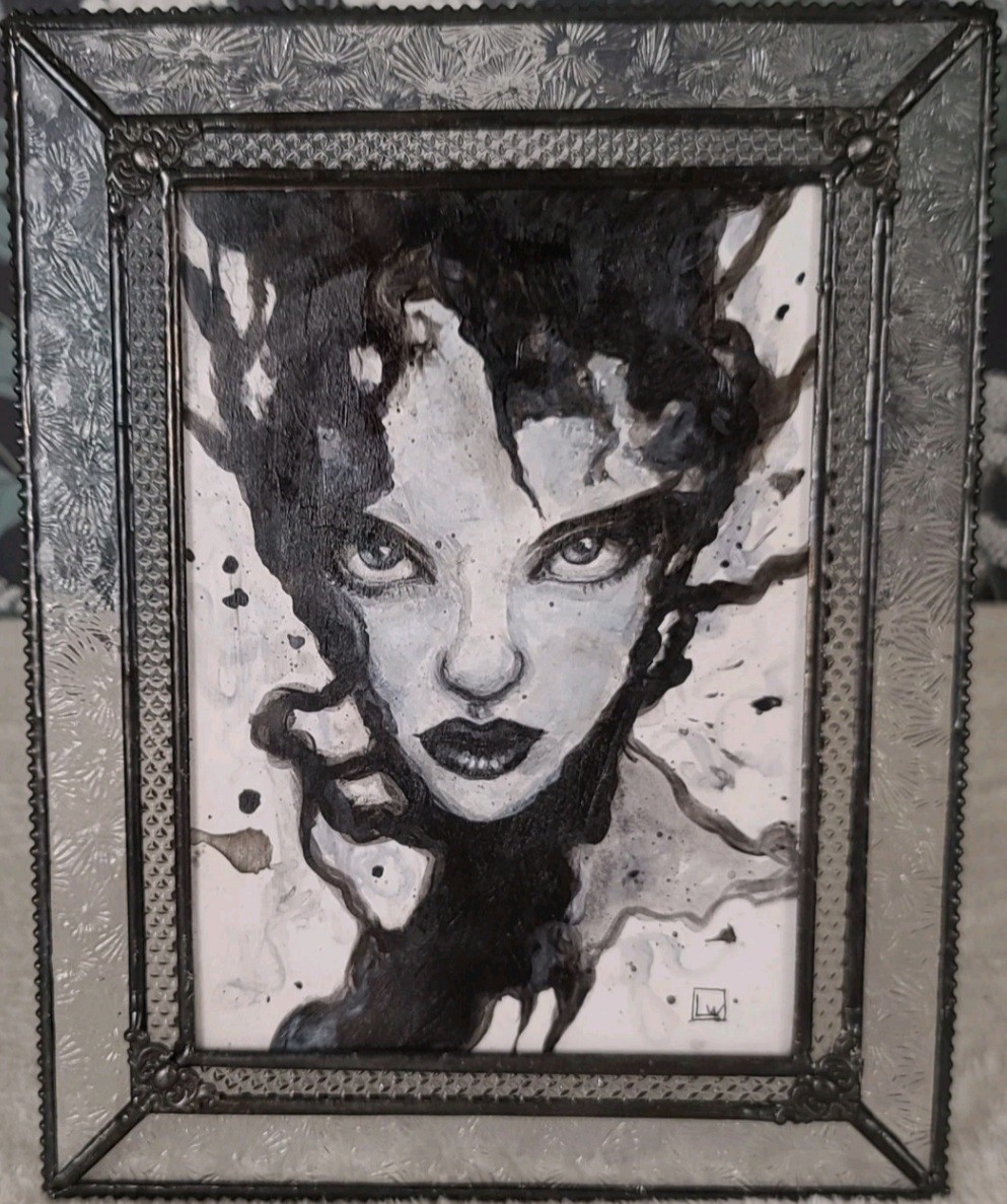 Lawn Walker Original Acrylic Painting – Black & White Abstract Woman Modern Art