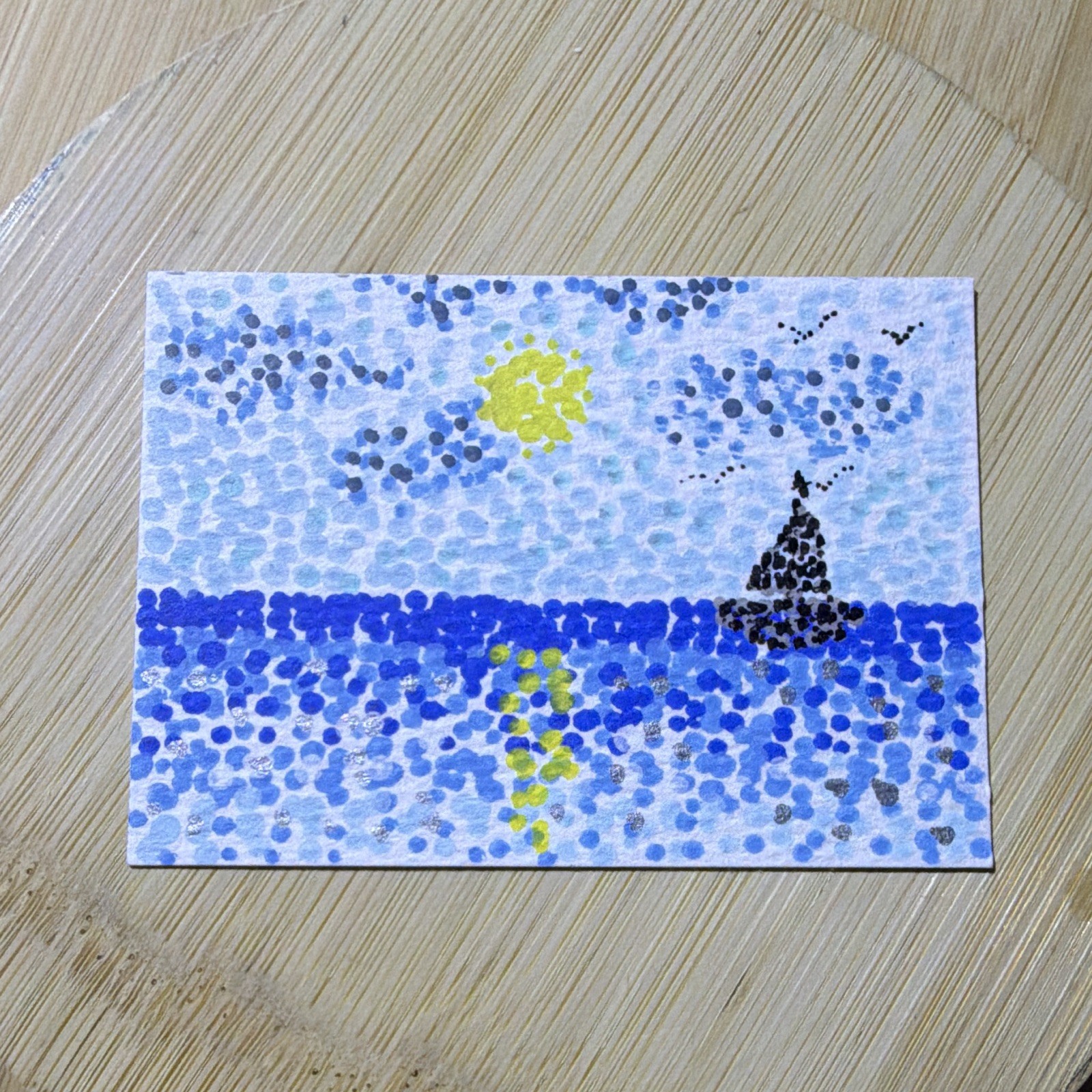 ACEO Abstract Blue Painting on Paper, Unframed Abstract Art, Single Piece