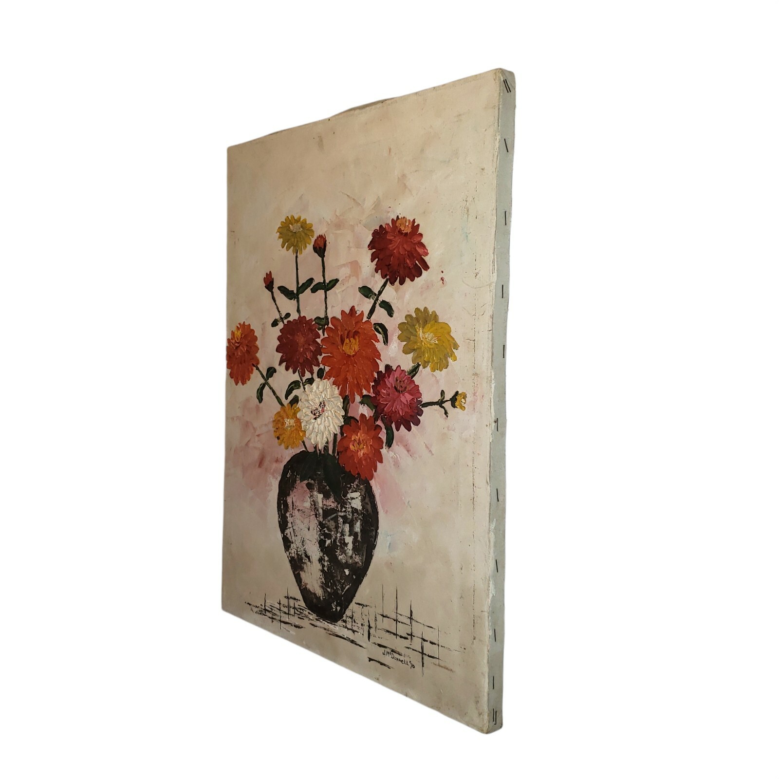 Vintage Unique Still Life Oil Textured Painting By Artist J.Mc Donnel 70s