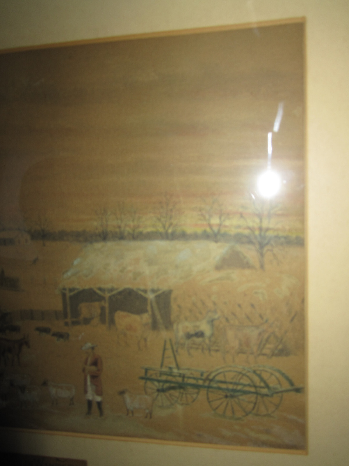 Antique framed art, Chores In Winter – painting / drawing signed Penfield, 1897