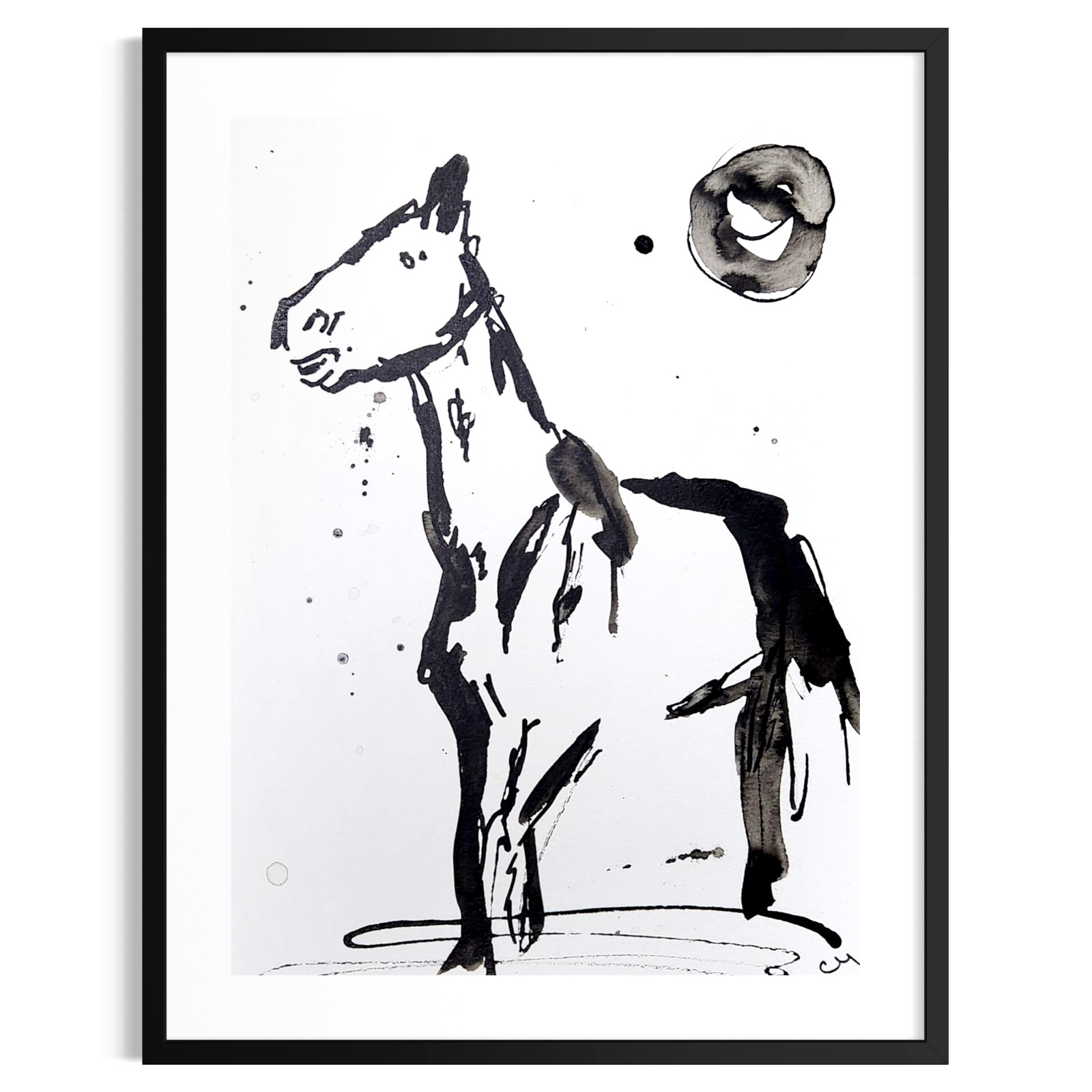 Original Minimalist 9×12 Horse Ink Art Paper Monochrome Abstract Signed