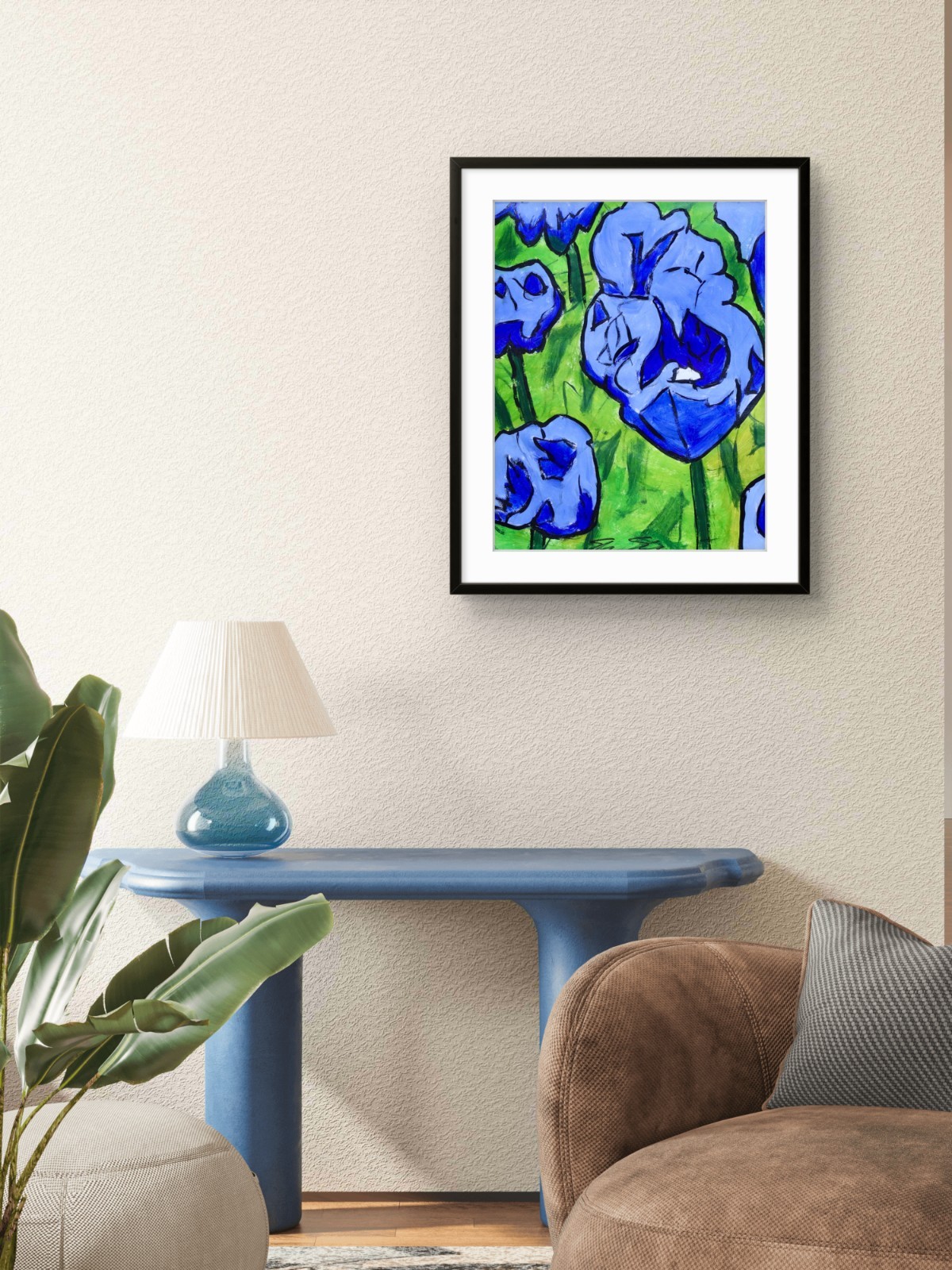 ShawNshawN Tulip Original Painting on Paper 11×14 Blue Flower Garden Art