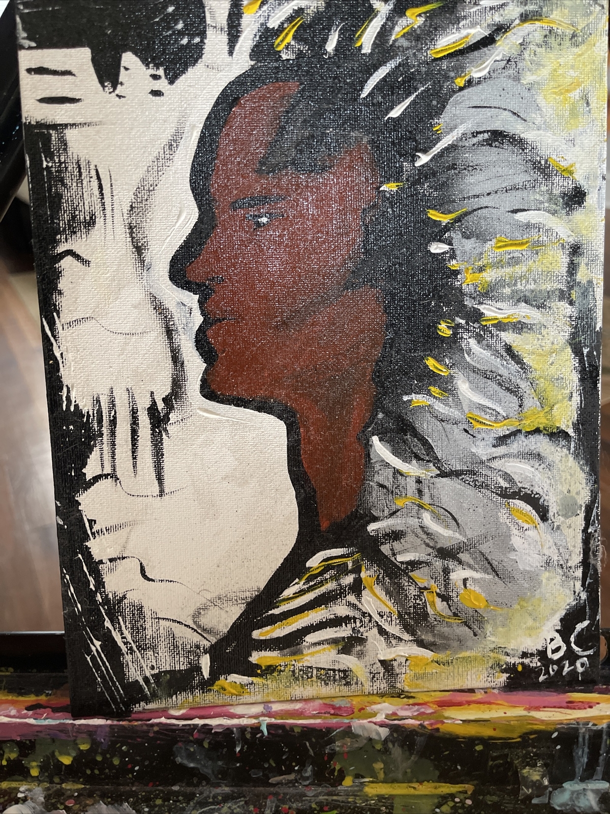 Native American Black & Yellow Abstract Portrait