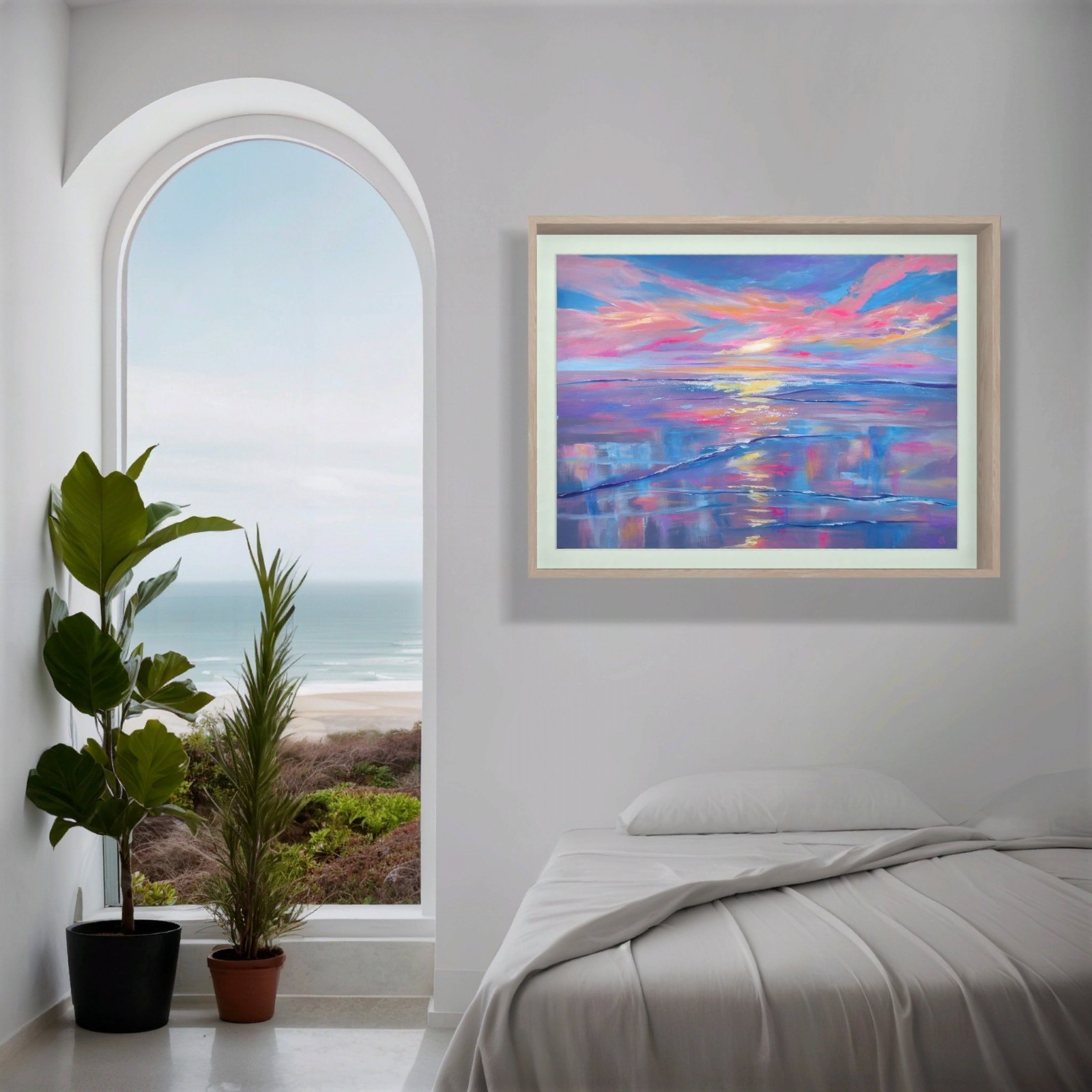 30×40 Beach Sunset. Original Acrylic Painting On Canvas. Abstract Seascape. COA