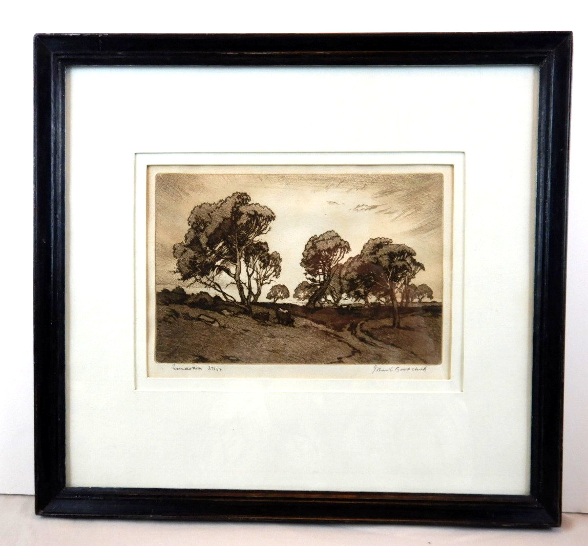 ANTIQUE AUSTRALIAN ETCHING SUNDOWN BY JOHN GOODCHILD