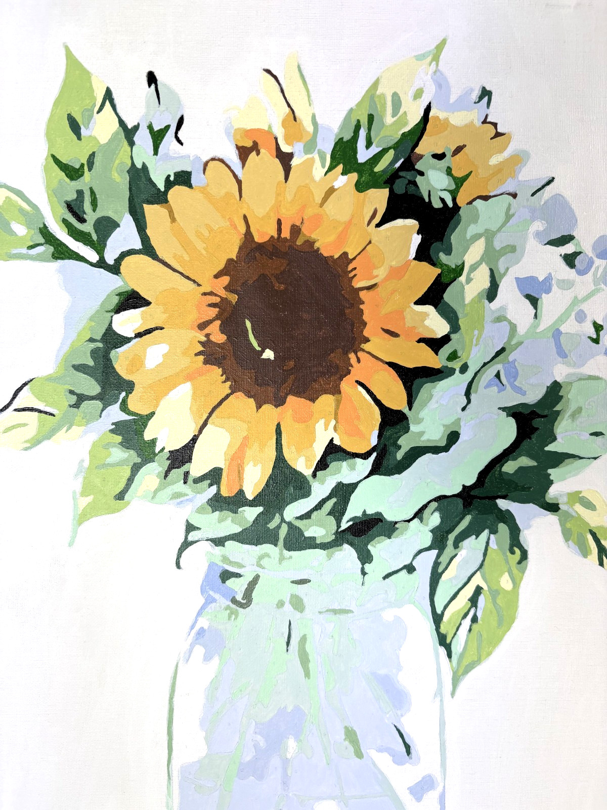 Paint by number Completed Stretched Sunflower in Jar flowers