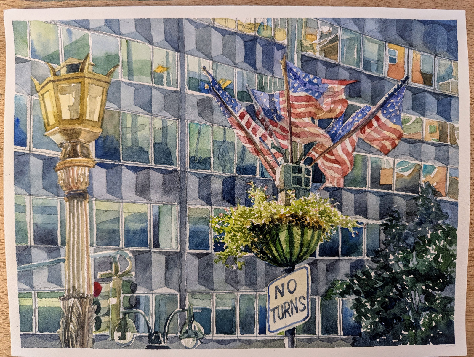 Original Watercolor Painting 12″x 9″ Stars and Stripes at Park Avenue New York
