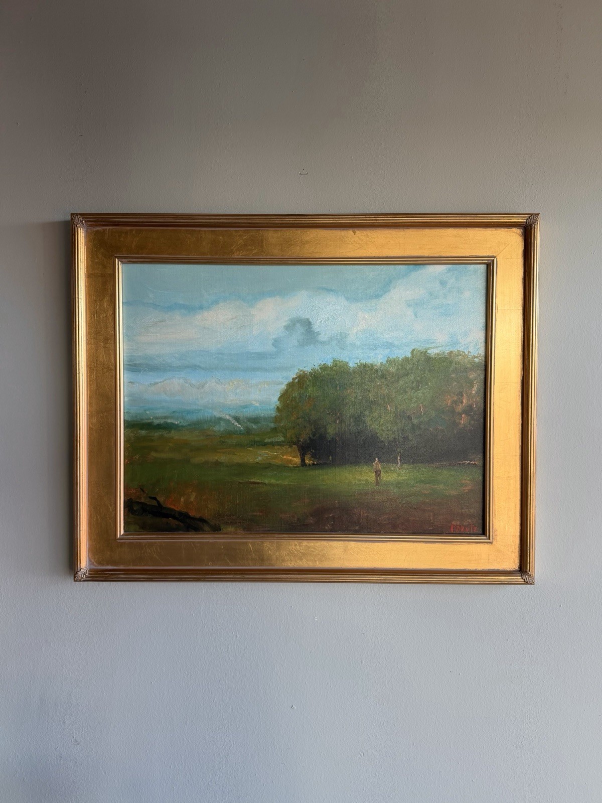 Original Gregg Kreutz (b.1947) Trees & Figure Landscape Oil Painting – 24” x 18”
