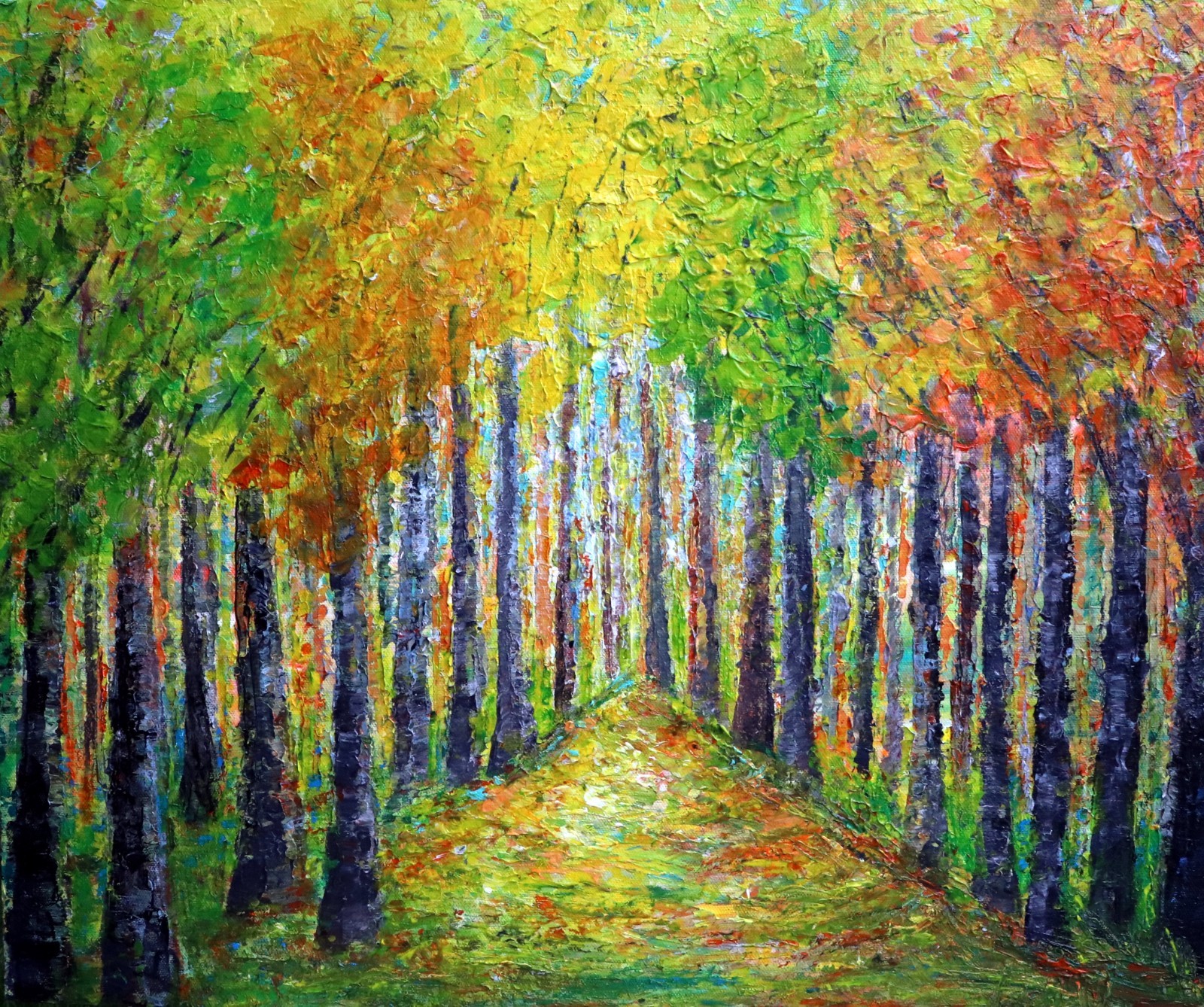 Sunlit Forest Path Original Landscape Painting 24×20 Textured Woodland Art
