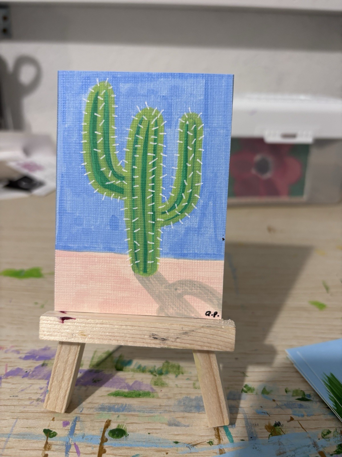 ACEO Original Art, Cactus, Acrylic Marker Painting