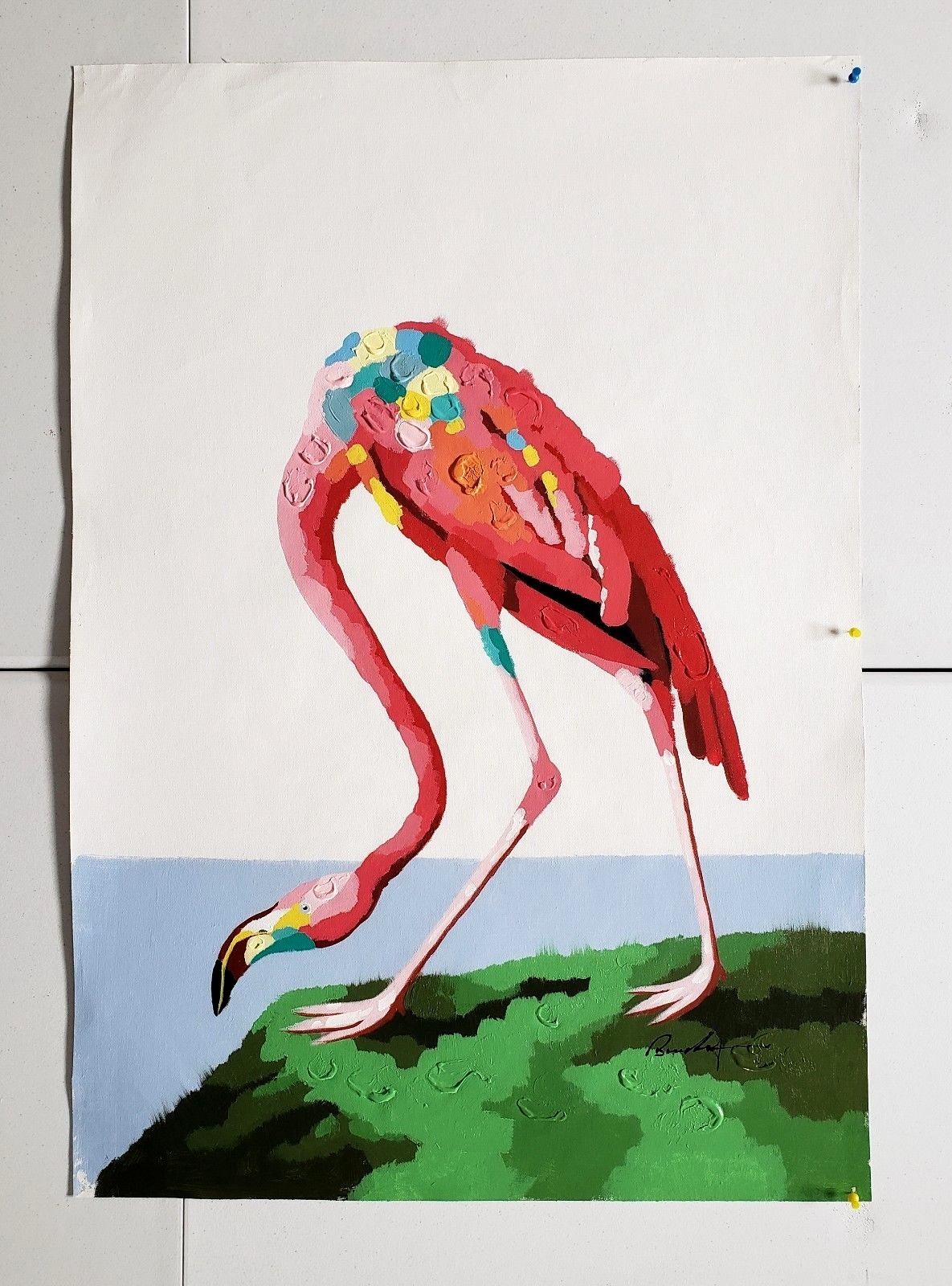 Flamingo 24×36 Hand painted on Giclee Canvas