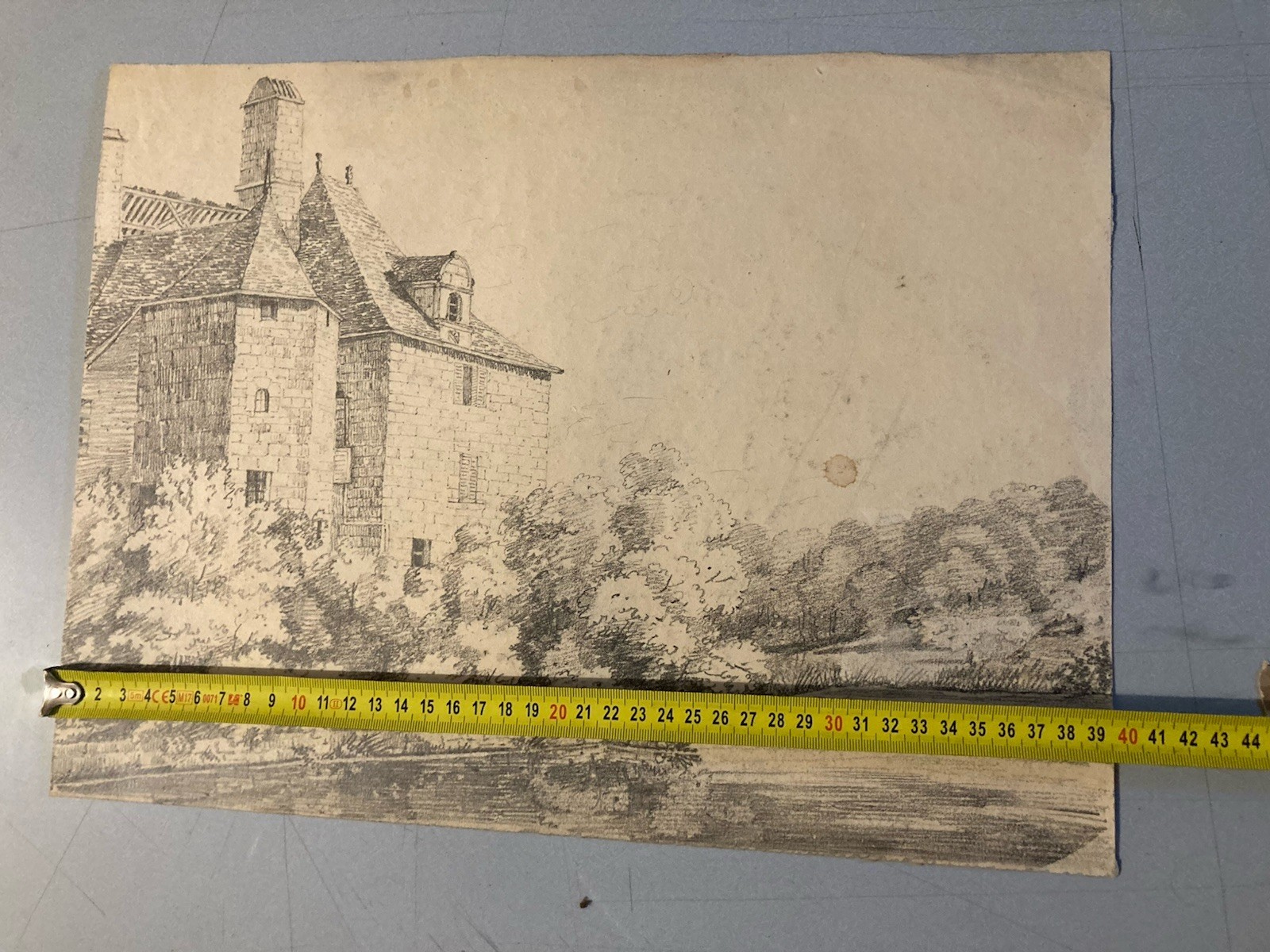 Large Drawing Xixth 1850 Pencil Landscape Home Shaft Forest Old to Identify Art