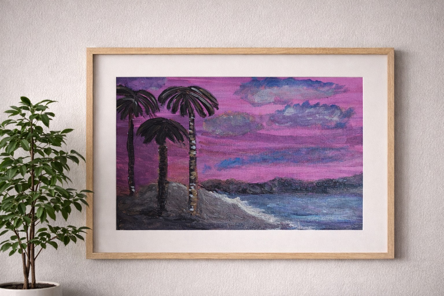 Tropical Sunset Beach Painting 11×14 Original Acrylic.