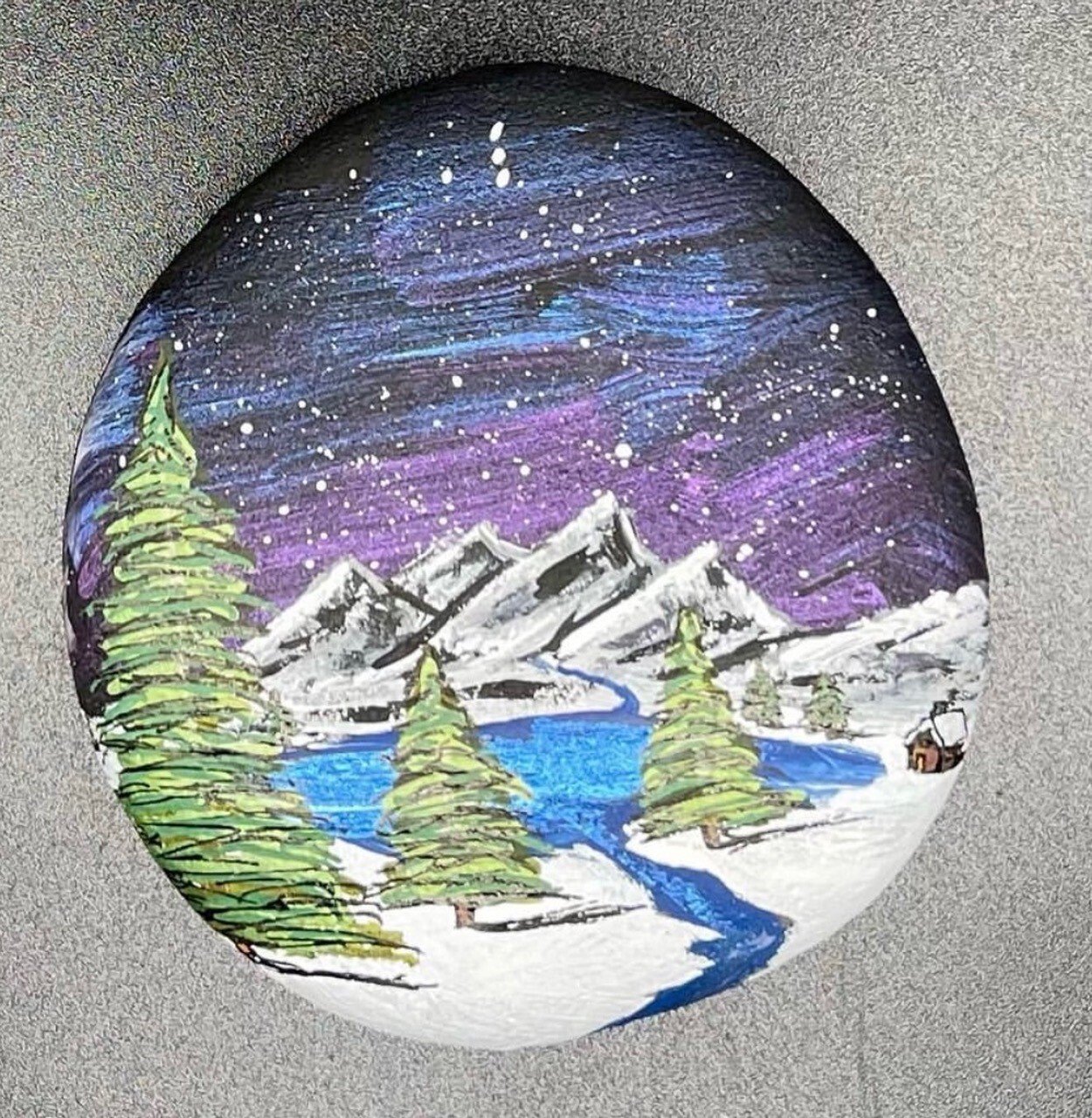 HAND PAINTED RIVER STONE ART Nature Scene by Yellow Paw Collectible Rocks