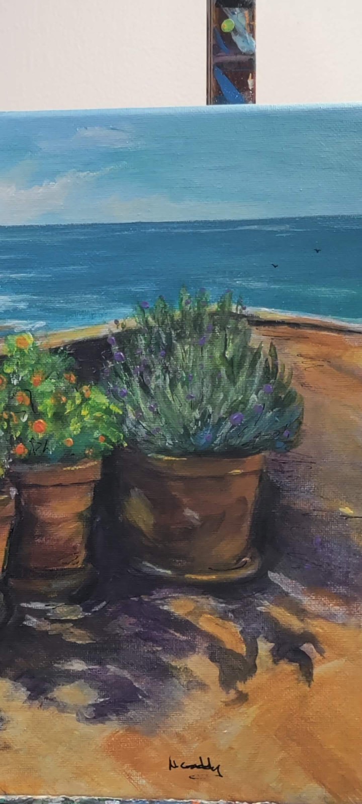 Original Expressionistic 14 x 11 Mediterranean Porch Acrylic Canvas Painting