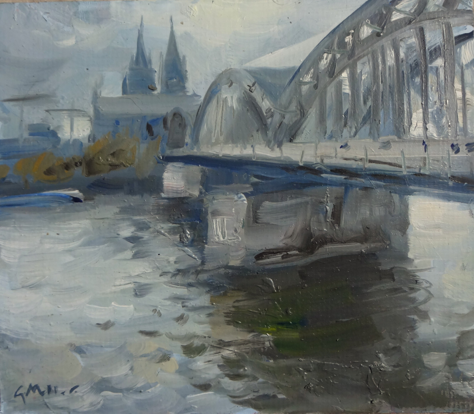 GERRY MILLER – «Cologne Bridge». Oil painting on cardboard.18..5x16cm