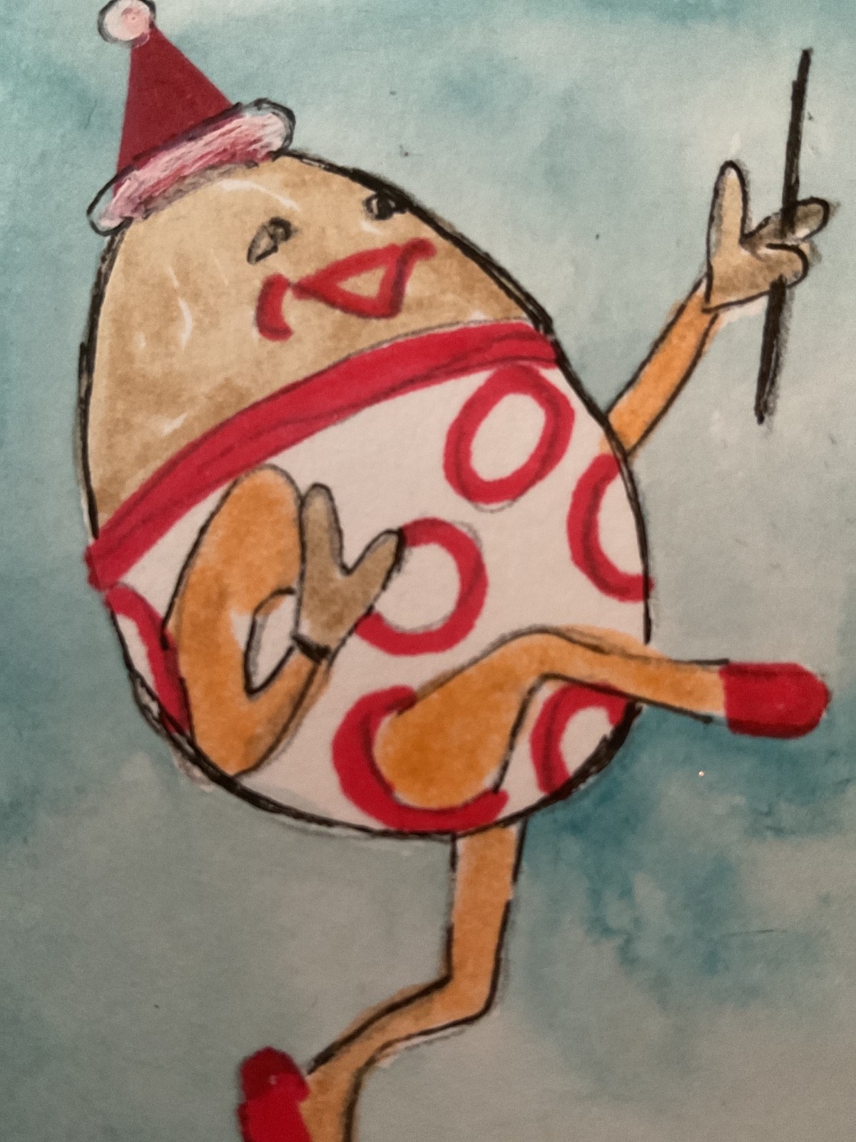 ACEO watercolor art by PJ, art card 2.5 x 3.5: Humpty dance.