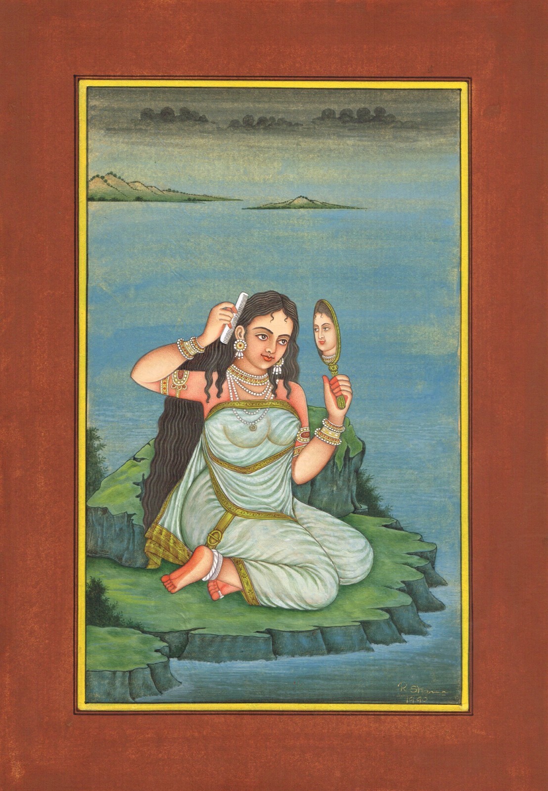 Indian Miniature Painting Of Bengali Woman (Promoda Sundari) 9.5×13.5 Inches