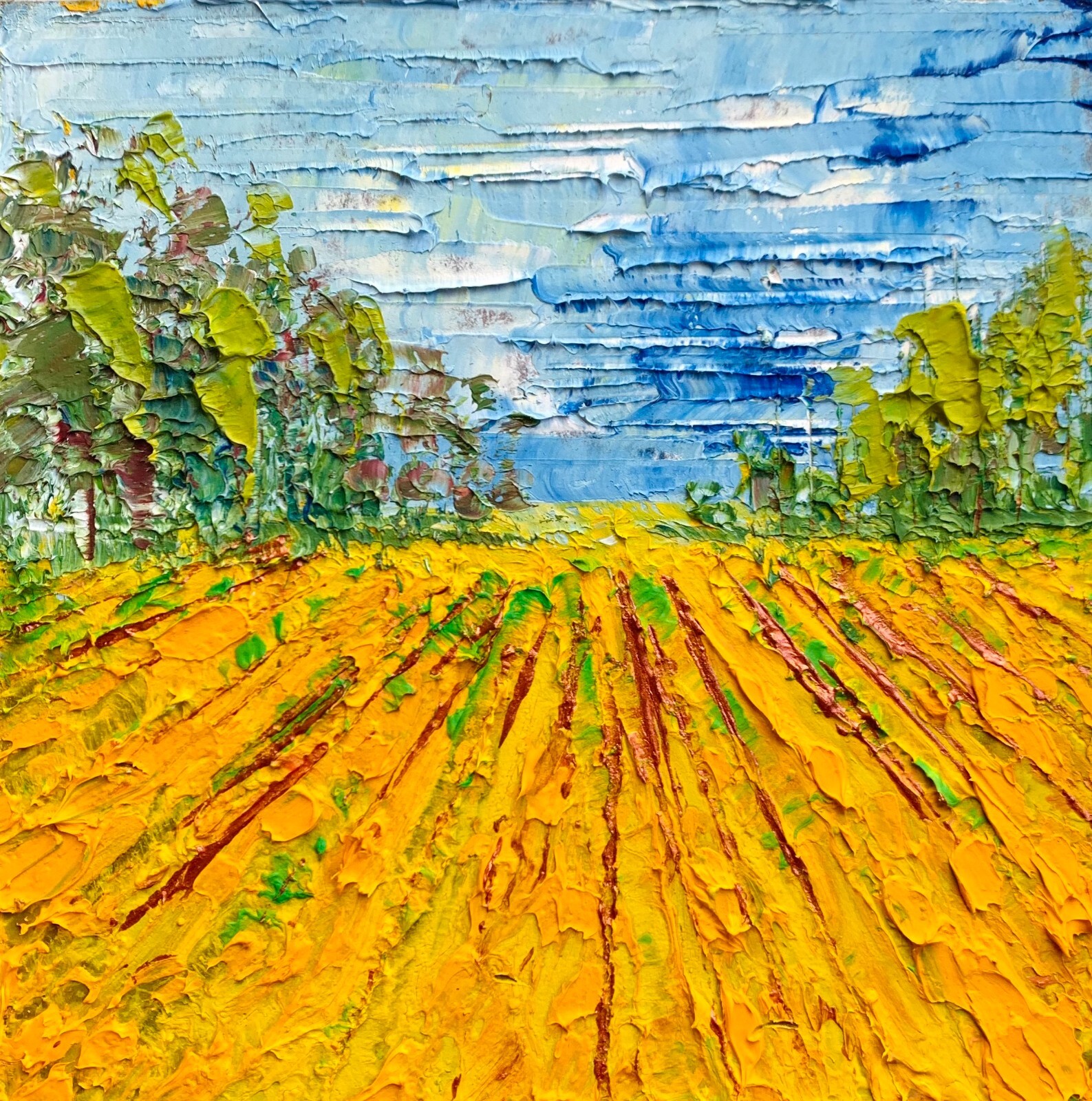 Ukraine sunflowers oil painting Ukrainian landscape Safe Ukraine