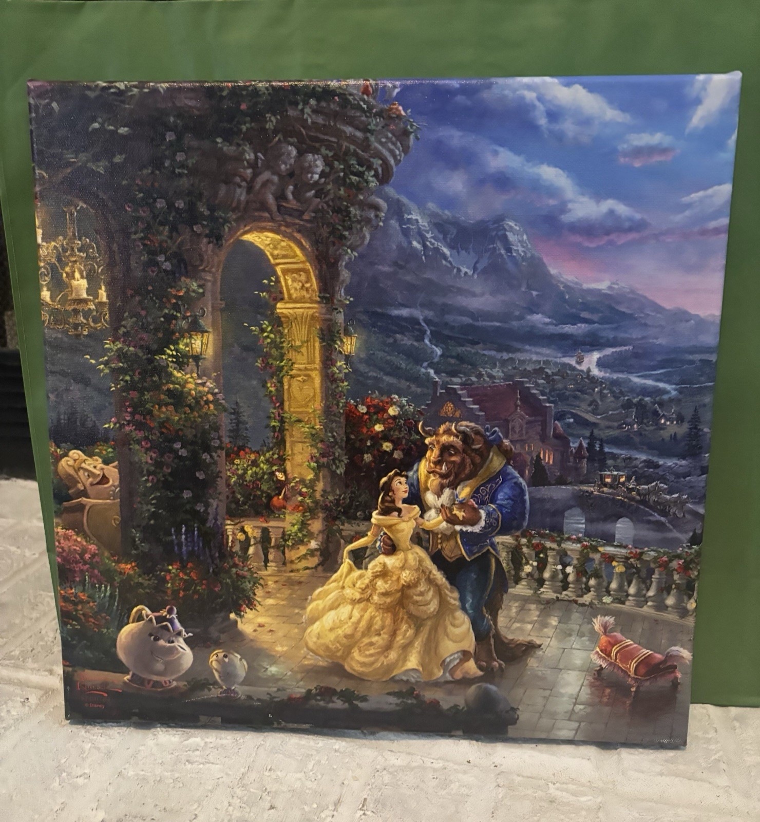Thomas Kinkade Studios Disney Beauty and the Beast Canvas Wall Art 14×14 COA EUC