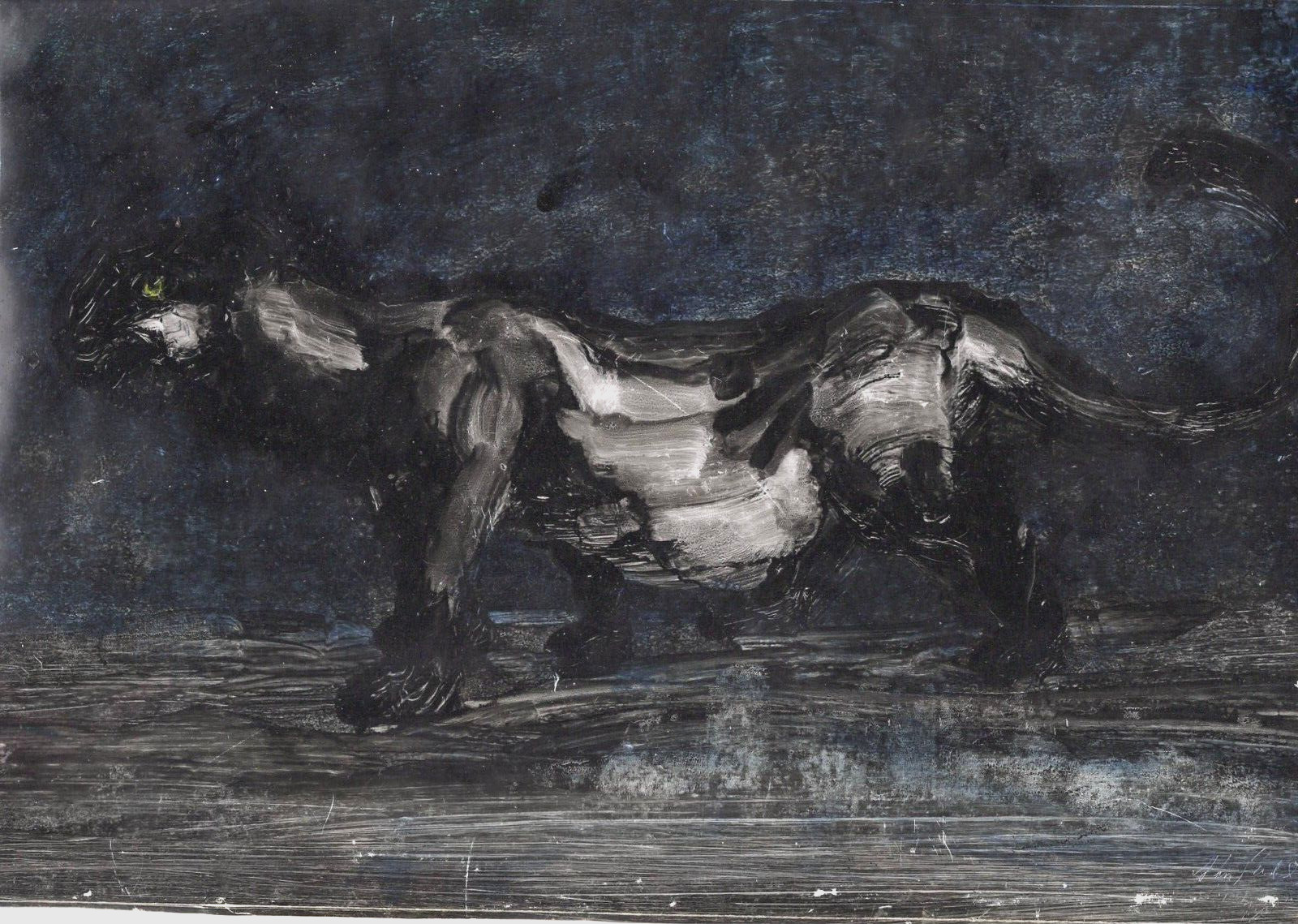 Endre Szasz, ‘Creature’ signed, mixed media on dust jacket verso