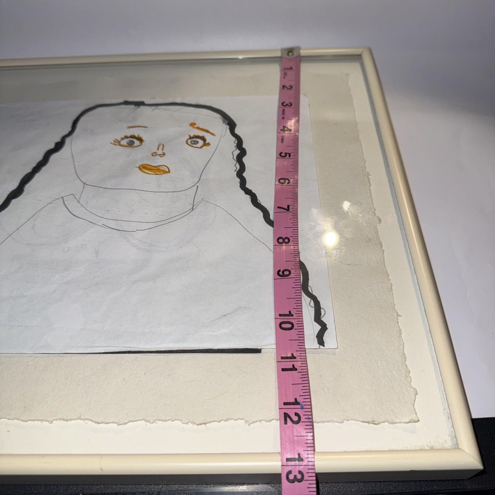 Post Mortem Childlike Pencil Drawing on Paper Unsigned Framed OOAK 13”L x 16”W