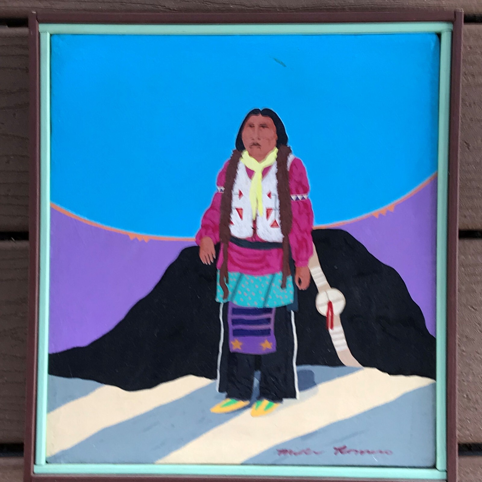 Mike Romero Acrylic Painting «Boy of the Plains» Signed Excellent