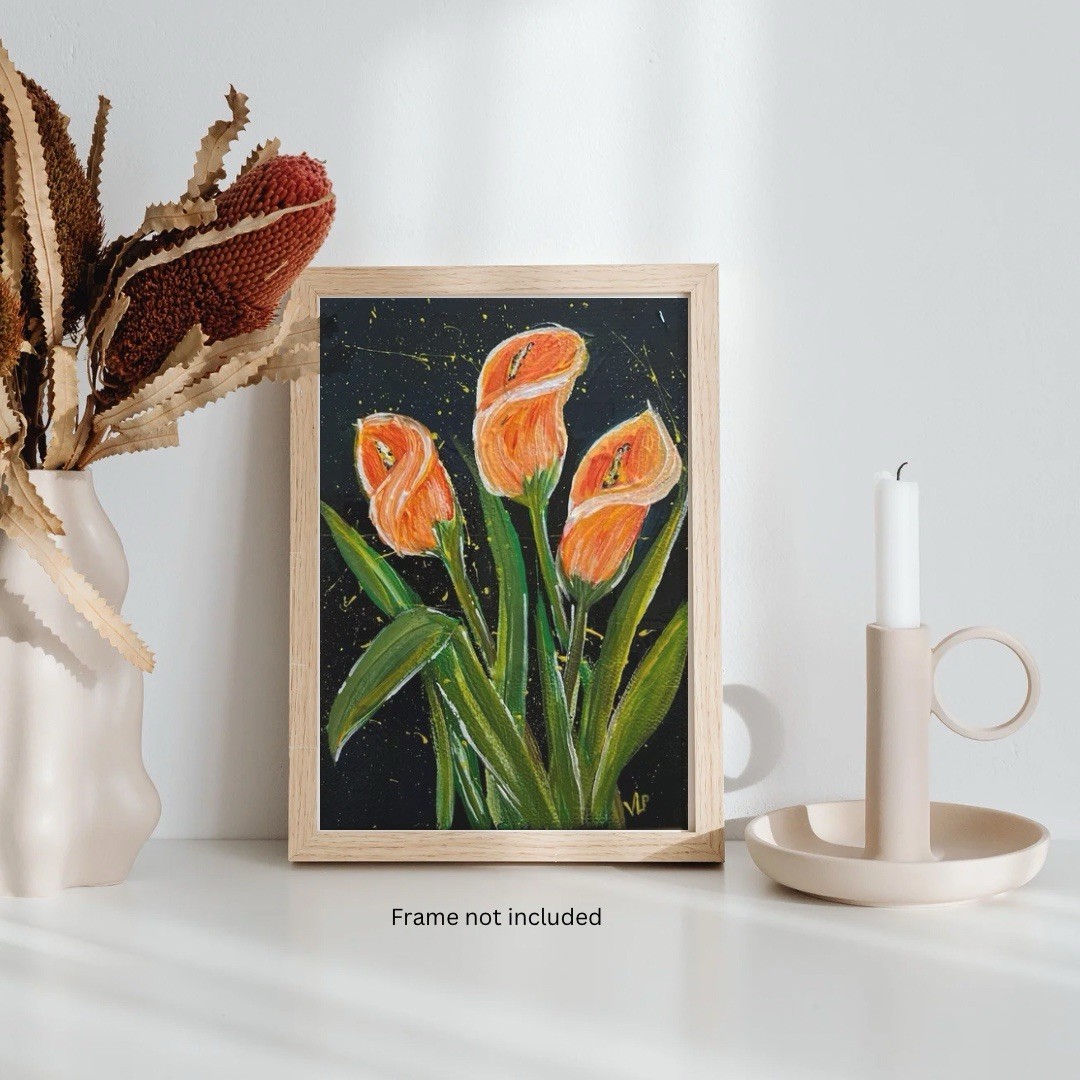 Three Flowers Abstract Calla Lilies Acrylic Small 5×7” Canvas VLP Original