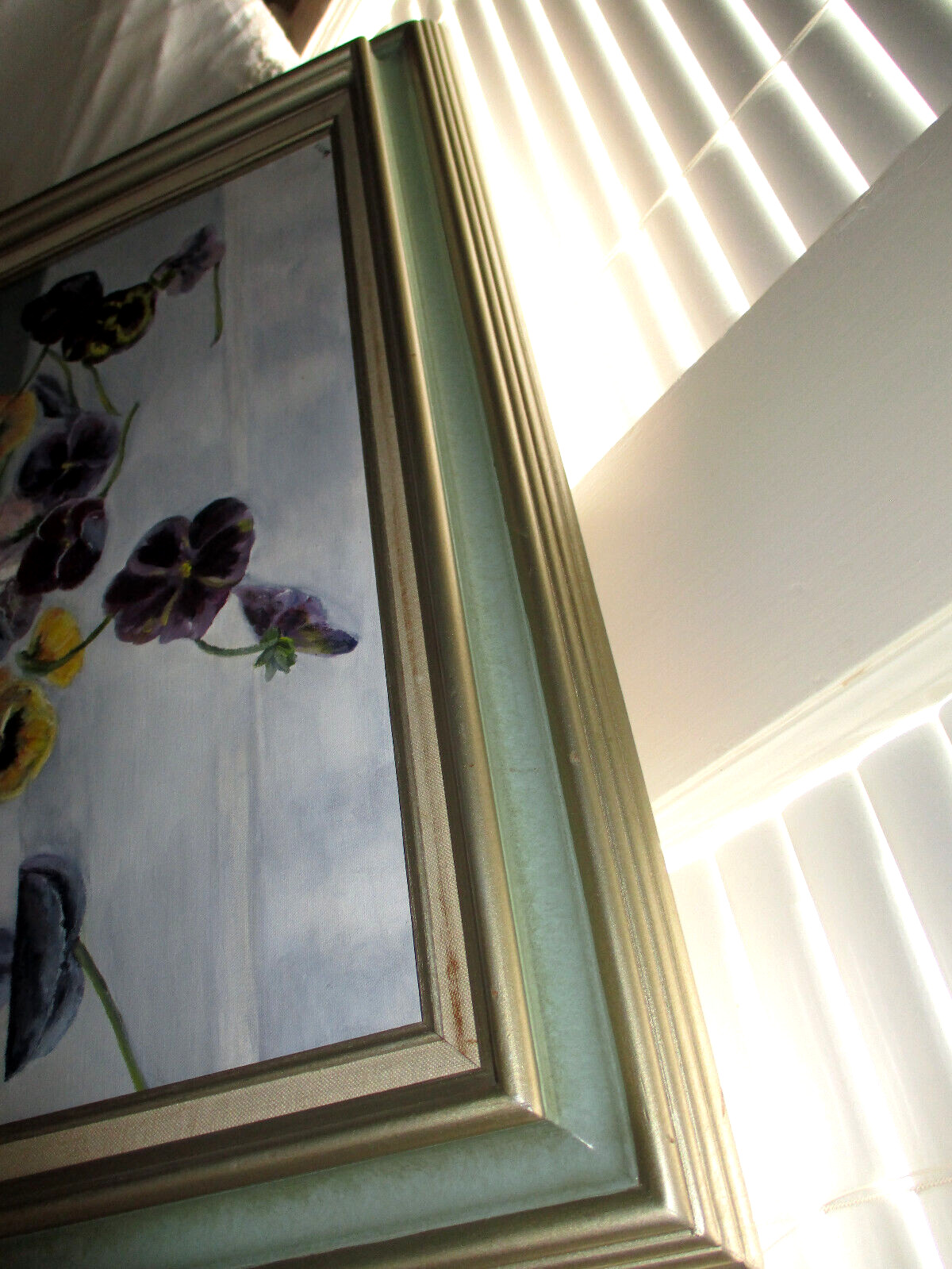 GORGEOUS! Large Signed Original Oil on Canvas Yellow and Purple Violets 31 x 25