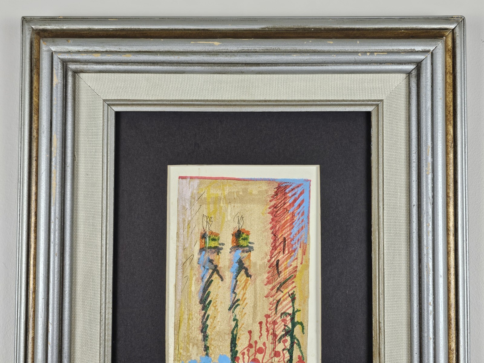 Odd Antique Original Illegibly Signed Abstract Painting 15.5×13.5 Framed VTG Art