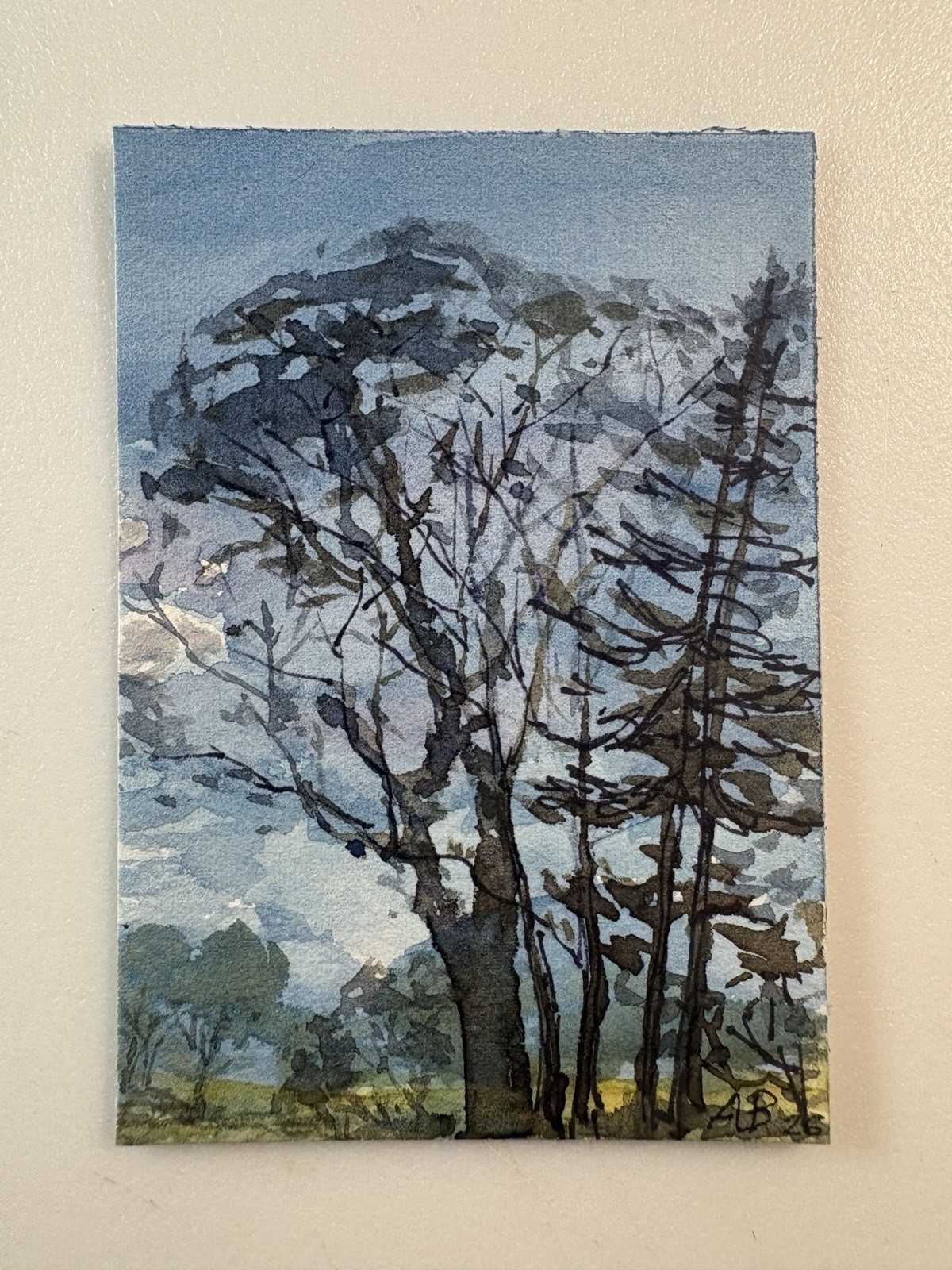 ACEO original watercolor painting landscape 2.5 x 3.5 Cottagecore