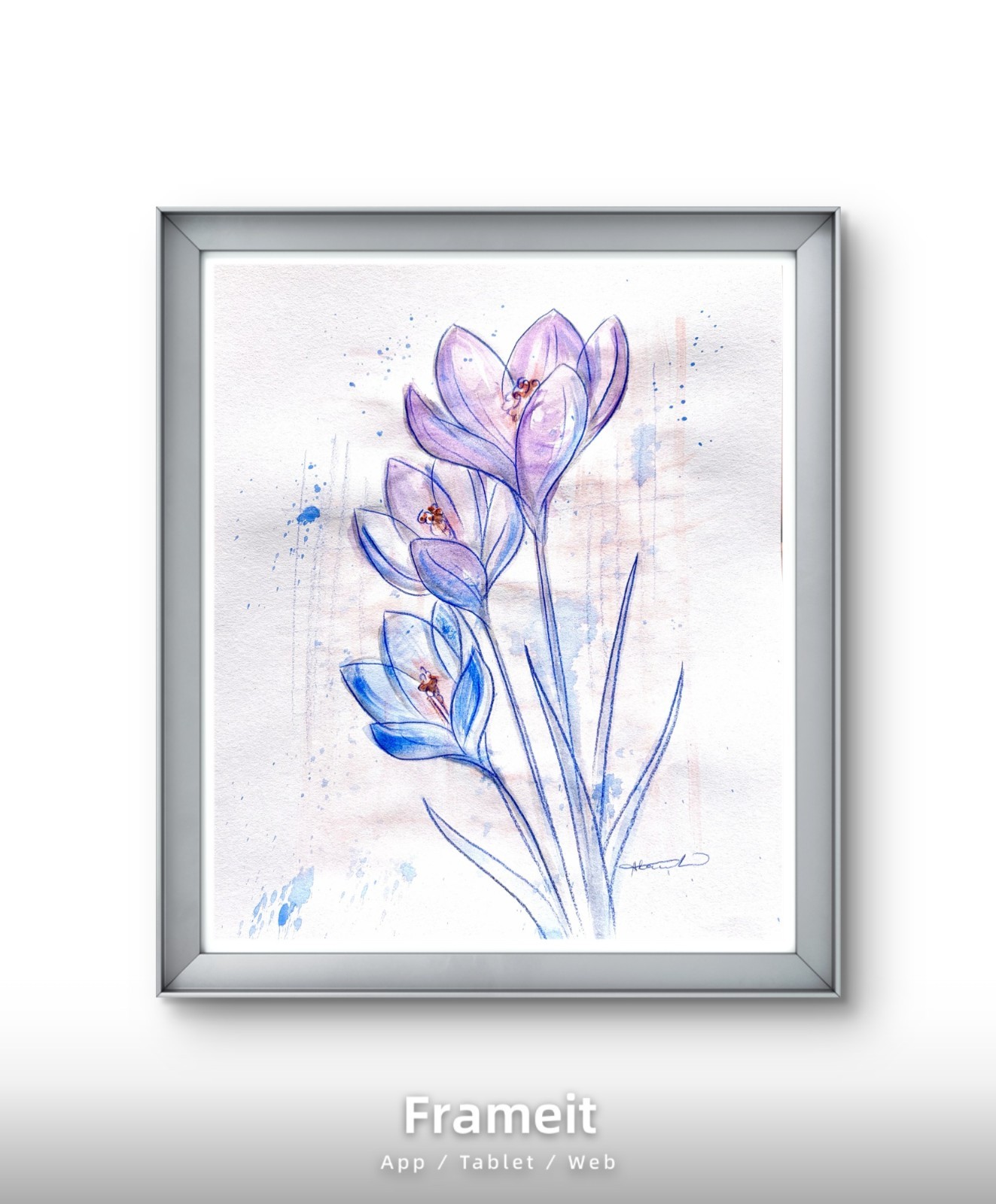 Violet Blue Flowers Original Acrylic Painting 8.5×11 Hand signed by Alannah Dyer