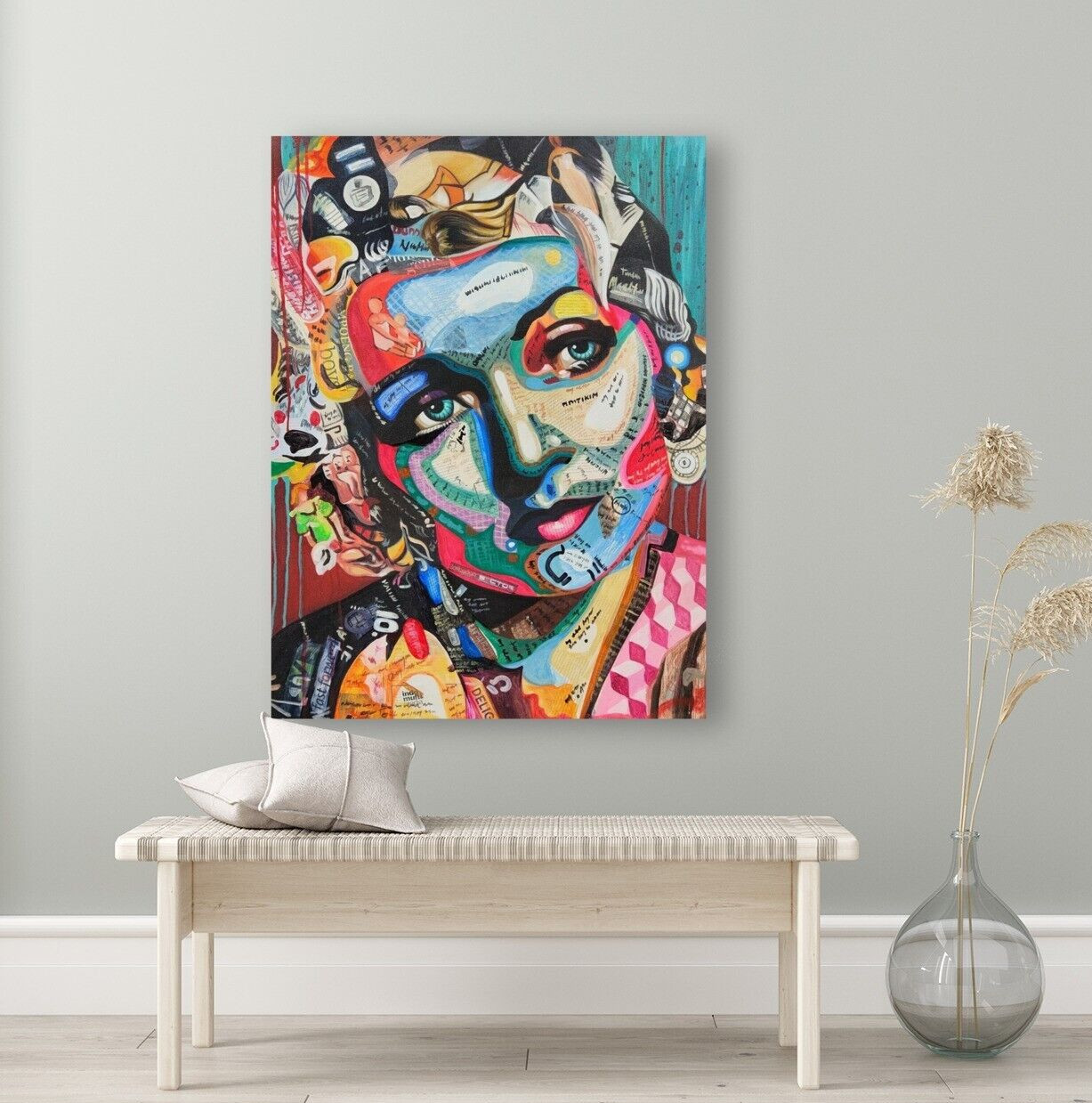 Abstract Women Collage Painting on Canvas Colorful Wall Art Portrait Home Decor