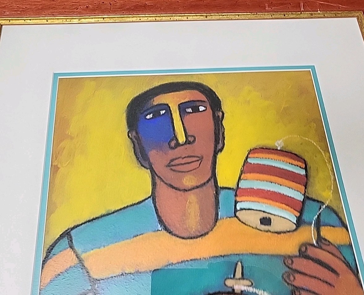 Victor Uhthoff Original Painting gouache «El Balero» Pastel 1999 Framed Mexico