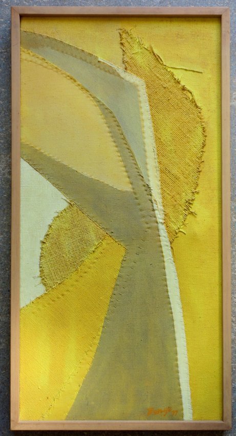 Original BOYCE BENGE Signed «14 Pine» Framed Abstract on Pieced / Sewn Canvas