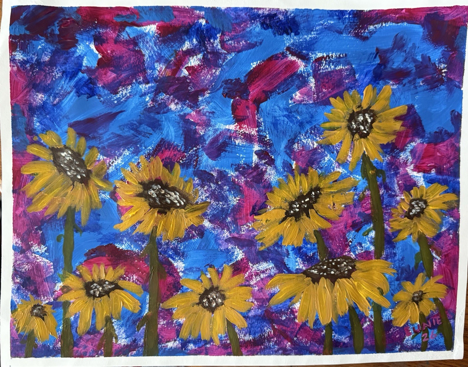 ART JOY -EUNIE 11 X14” Acrylic Paper Original Art Expressionism SUNFLOWER 26006P