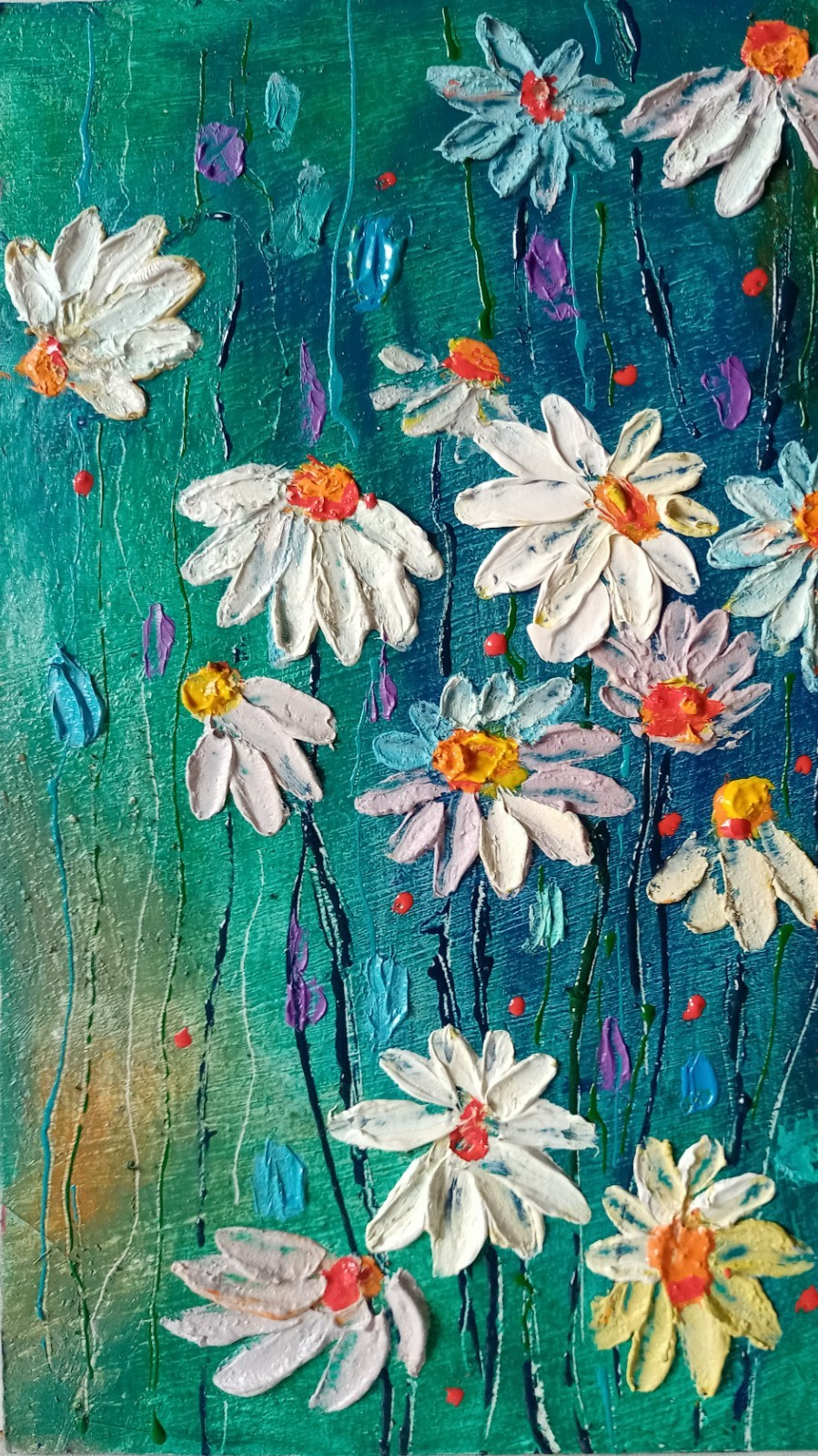 Daisies Impasto Painting Original Art Impression Oil Painting 7.8 x 6 in