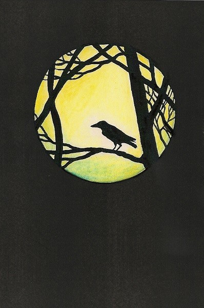 4×6 PRINT OF PAINTING RYTA RAVEN CROW MOON FOLK ART HALLOWEEN landscape pagan 🌗