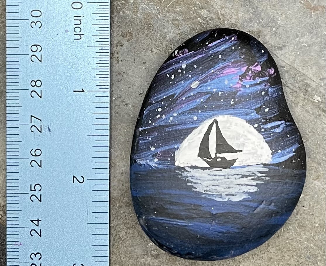 HAND PAINTED RIVER STONE ART » Nature Sailboat » by Yellow Paw Collectible Rocks