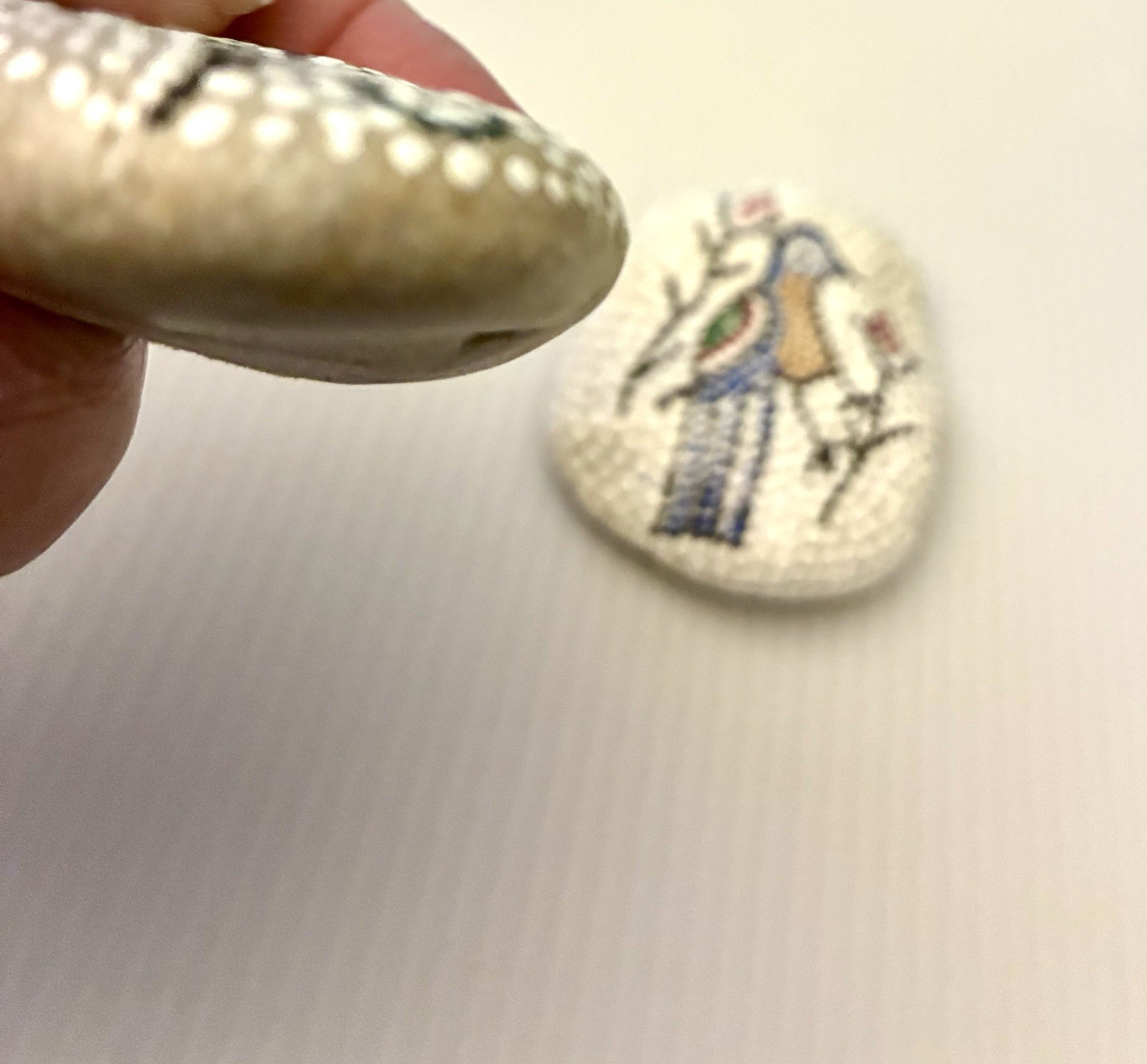 Vtg Artisan Painted Rock | Dot Art 2 Rocks Bird And Flowers Kenya 2000
