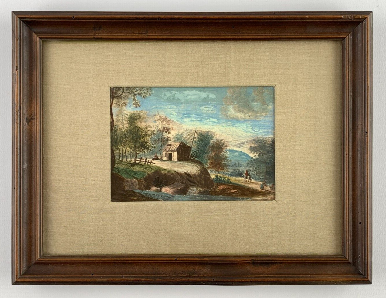 Unsigned Miniature Painting Gouache on Painting Board 18th century riders in the mountains