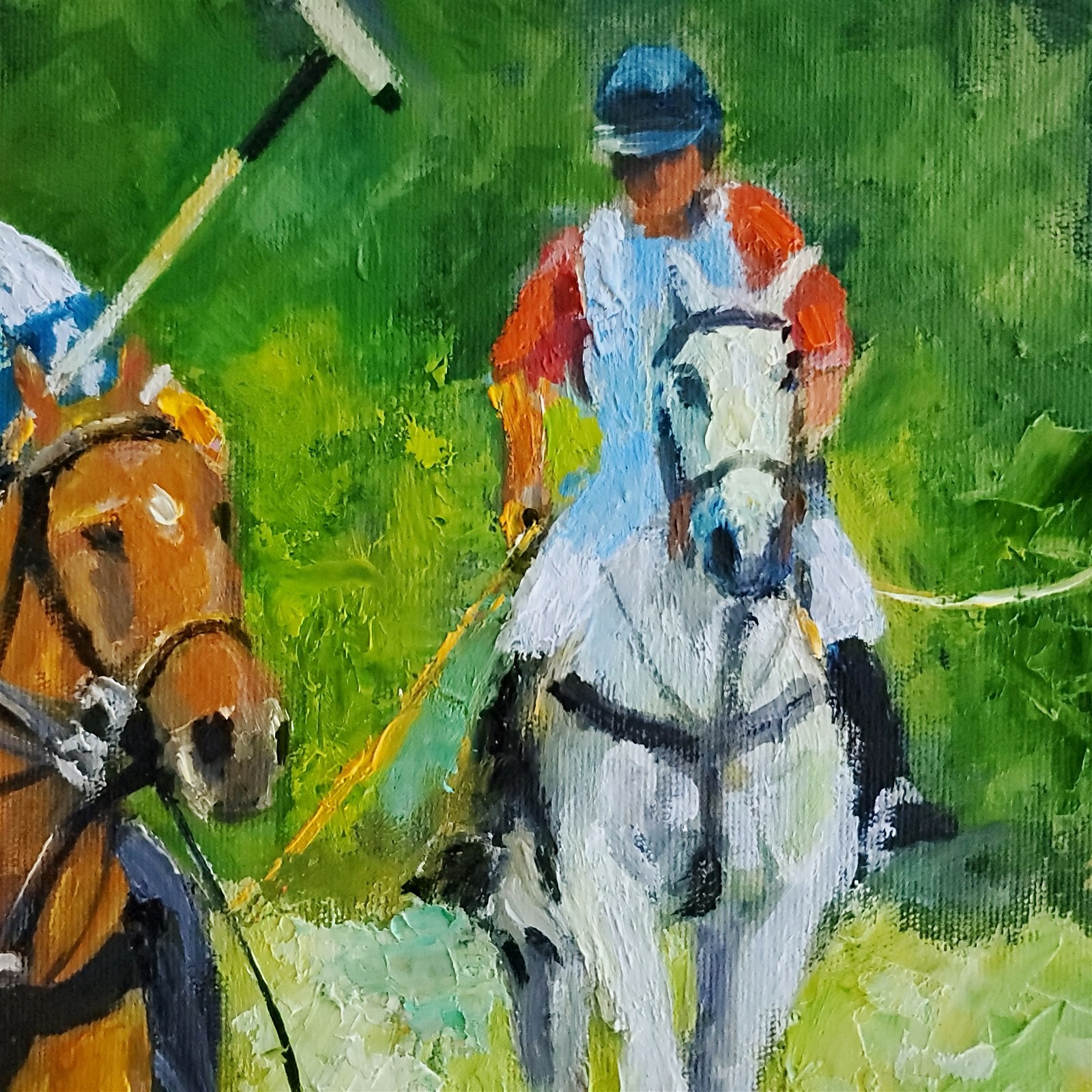 YARY DLUHOS Polo Horses Ponies Equine Equestrian Sport Original Oil Painting